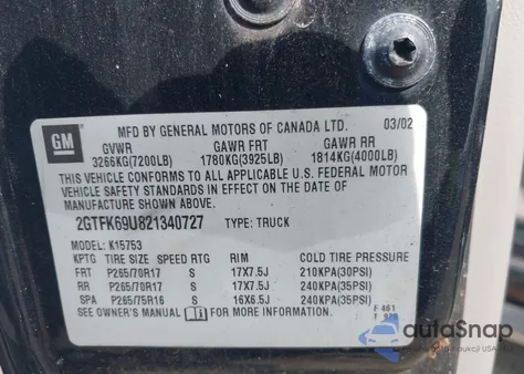 2002 GMC Sierra 1500 Denali из США, поврежденный, VIN 2GTFK69U821340727